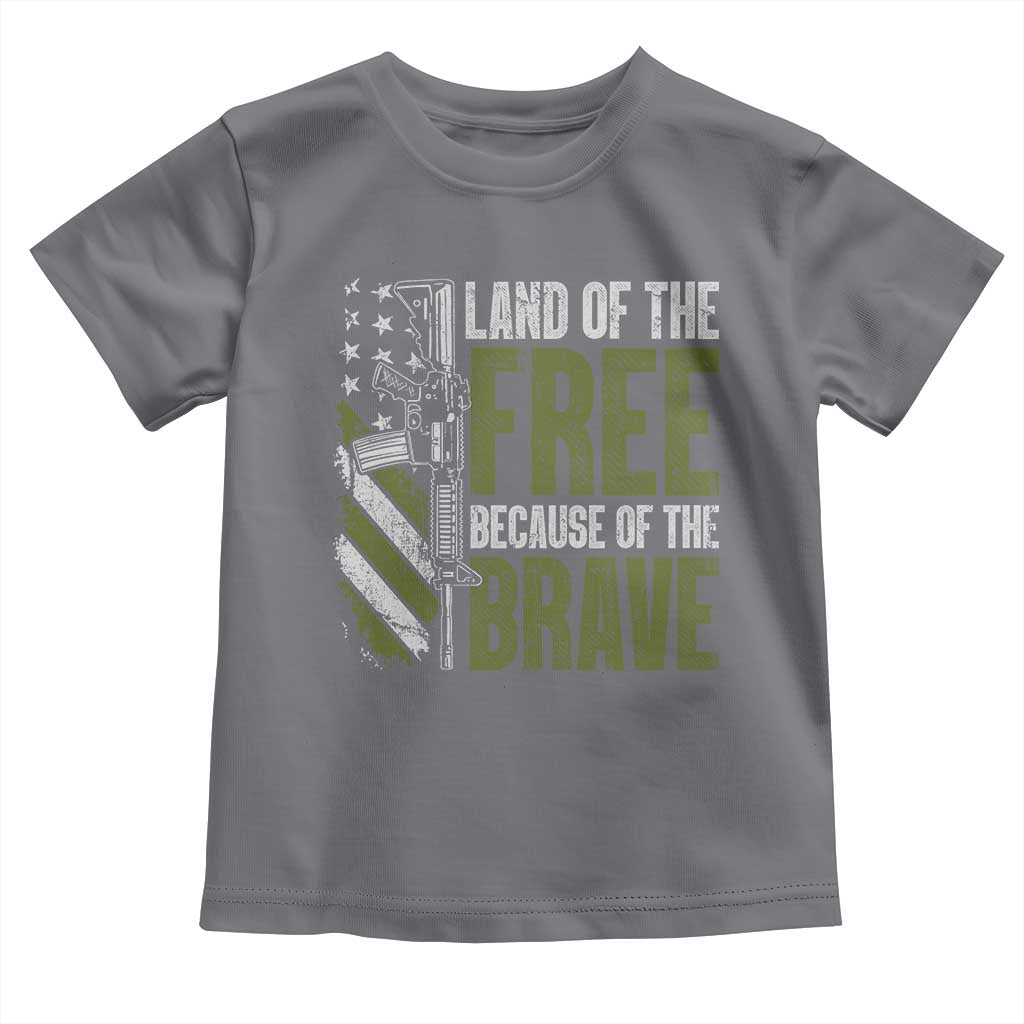 Land of the Free Because of the Brave Toddler T Shirt Gun American Flag TS10 Charcoal Print Your Wear