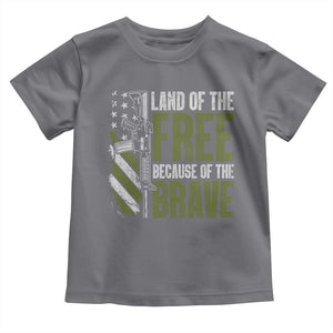 Land of the Free Because of the Brave Toddler T Shirt Gun American Flag TS10 Charcoal Print Your Wear