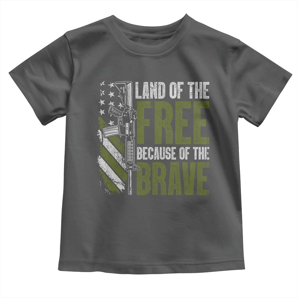 Land of the Free Because of the Brave Toddler T Shirt Gun American Flag TS10 Dark Heather Print Your Wear