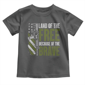 Land of the Free Because of the Brave Toddler T Shirt Gun American Flag TS10 Dark Heather Print Your Wear