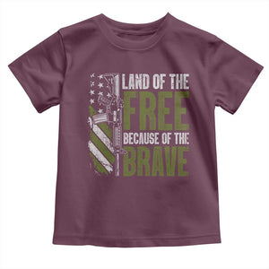 Land of the Free Because of the Brave Toddler T Shirt Gun American Flag TS10 Maroon Print Your Wear