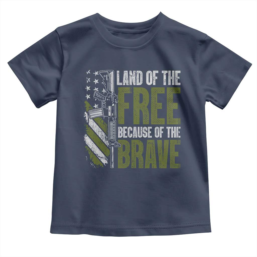 Land of the Free Because of the Brave Toddler T Shirt Gun American Flag TS10 Navy Print Your Wear