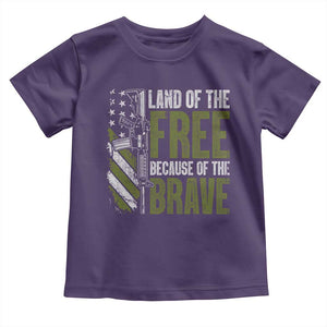 Land of the Free Because of the Brave Toddler T Shirt Gun American Flag TS10 Purple Print Your Wear