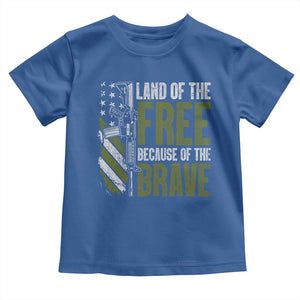 Land of the Free Because of the Brave Toddler T Shirt Gun American Flag TS10 Royal Blue Print Your Wear