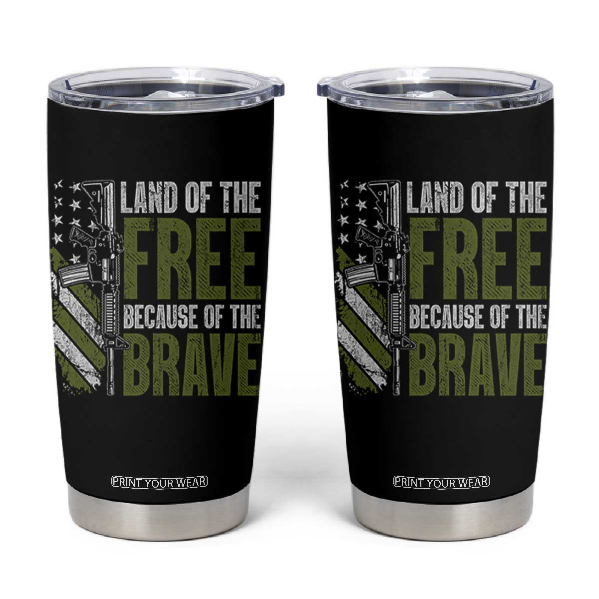 Land of the Free Because of the Brave Tumbler Cup Gun American Flag TS10 Black Print Your Wear