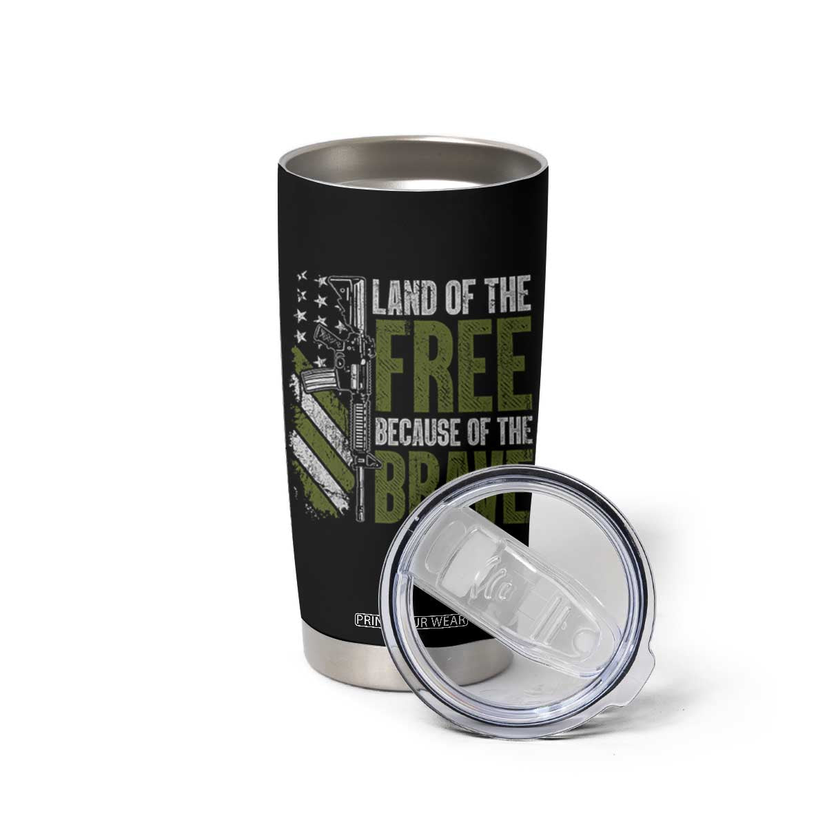 Land of the Free Because of the Brave Tumbler Cup Gun American Flag TS10 Print Your Wear