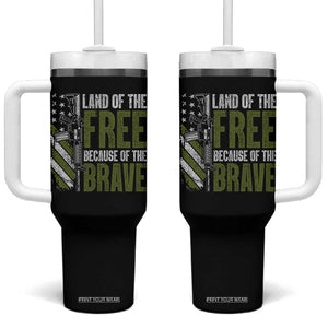 Land of the Free Because of the Brave Tumbler With Handle Gun American Flag TS10 One Size: 40 oz Black Print Your Wear