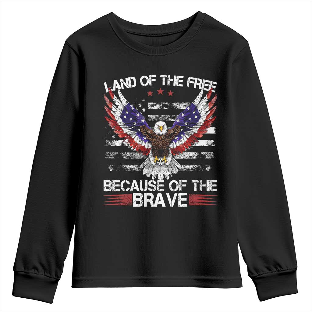 Land of the Free Because of the Brave Youth Sweatshirt American Flag Patriotic Eagle 4th of July TS10 Black Print Your Wear