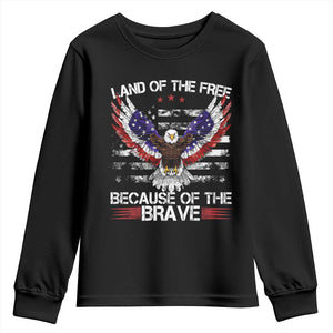 Land of the Free Because of the Brave Youth Sweatshirt American Flag Patriotic Eagle 4th of July TS10 Black Print Your Wear