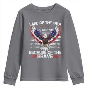 Land of the Free Because of the Brave Youth Sweatshirt American Flag Patriotic Eagle 4th of July TS10 Charcoal Print Your Wear