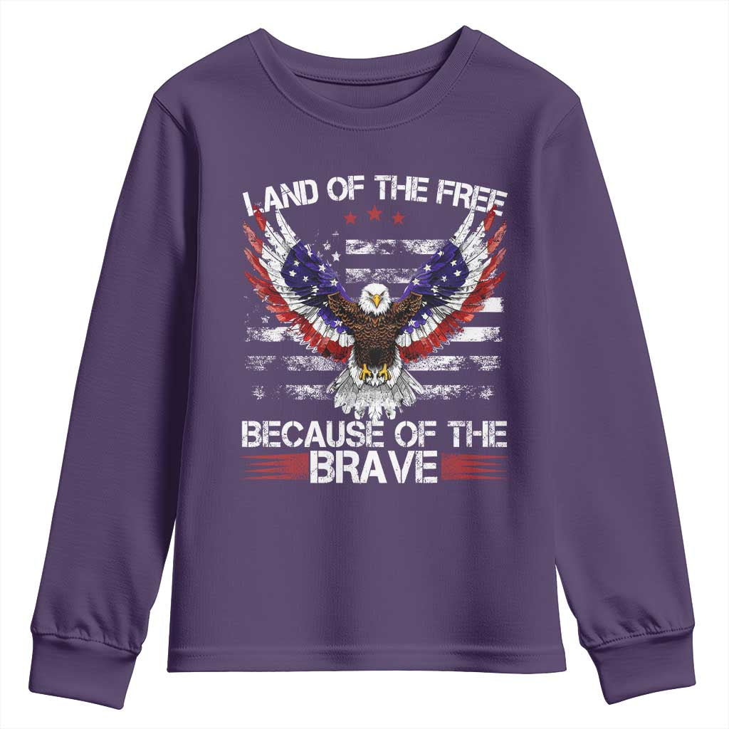 Land of the Free Because of the Brave Youth Sweatshirt American Flag Patriotic Eagle 4th of July TS10 Purple Print Your Wear