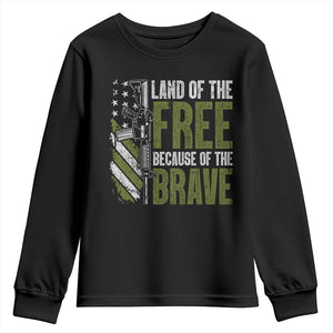 Land of the Free Because of the Brave Youth Sweatshirt Gun American Flag TS10 Black Print Your Wear