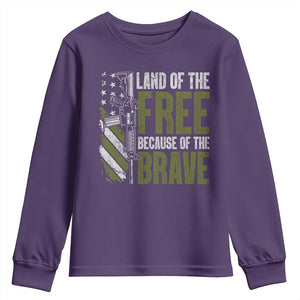 Land of the Free Because of the Brave Youth Sweatshirt Gun American Flag TS10 Purple Print Your Wear