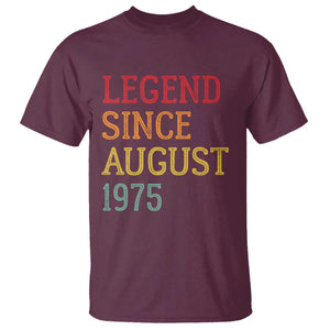 Legend Since August 1975 T Shirt Vintage Retro 50th Birthday Gifts TS10 Maroon Print Your Wear