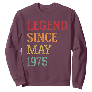 Legend Since May 1975 Sweatshirt Vintage Retro 50th Birthday Gifts TS10 Maroon Print Your Wear