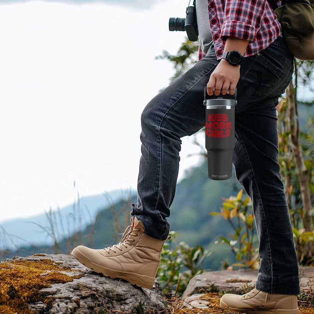 Lesbian Flip Straw Tumbler Kiss More Girls Funny Pride Month TS10 Print Your Wear