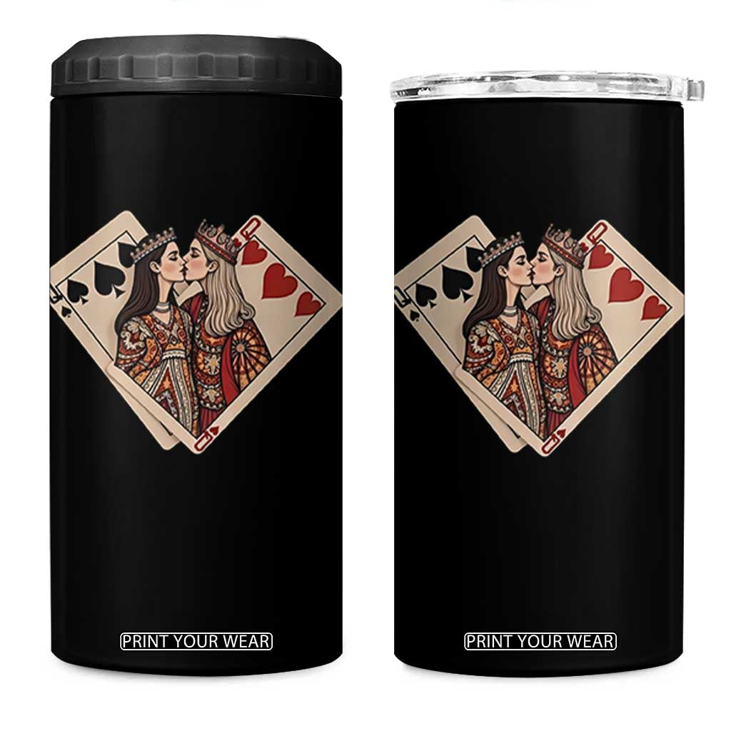 Lesbian Pride 4 in 1 Can Cooler Tumbler Vintage Kissing Cards Sapphic Art TS10 One Size: 16 oz Black Print Your Wear
