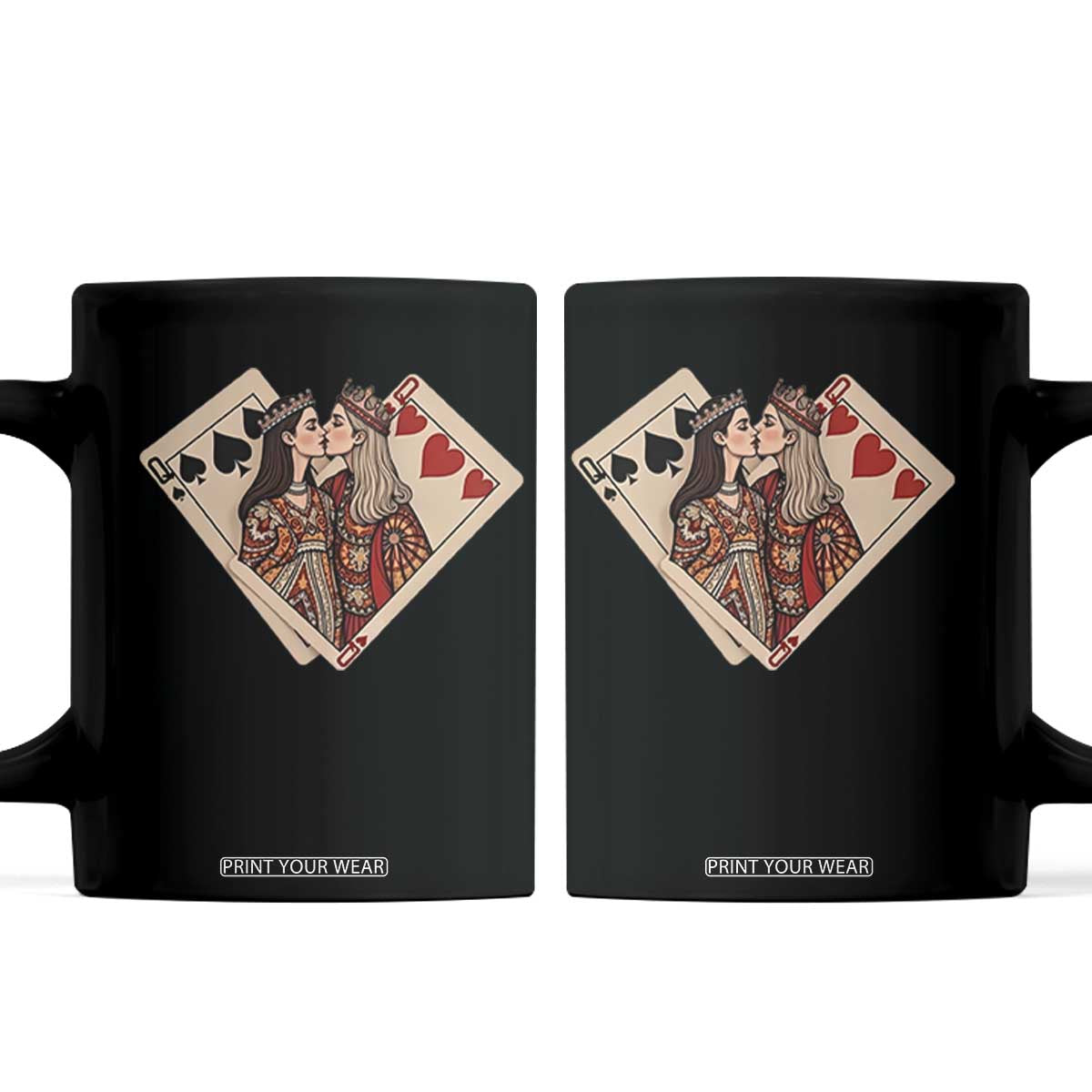 Lesbian Pride Coffee Mug Vintage Kissing Cards Sapphic Art TS10 Black Print Your Wear