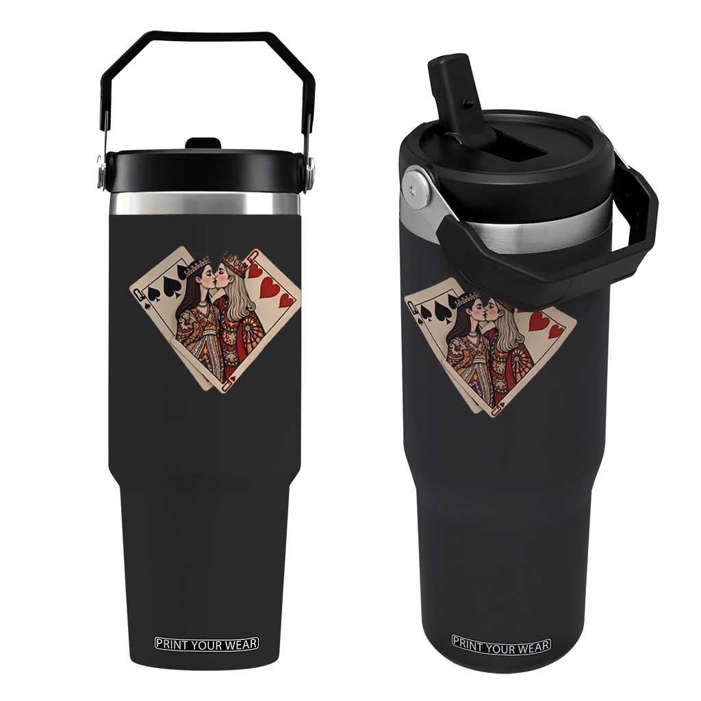 Lesbian Pride Flip Straw Tumbler Vintage Kissing Cards Sapphic Art TS10 One Size: 30 oz Black Print Your Wear