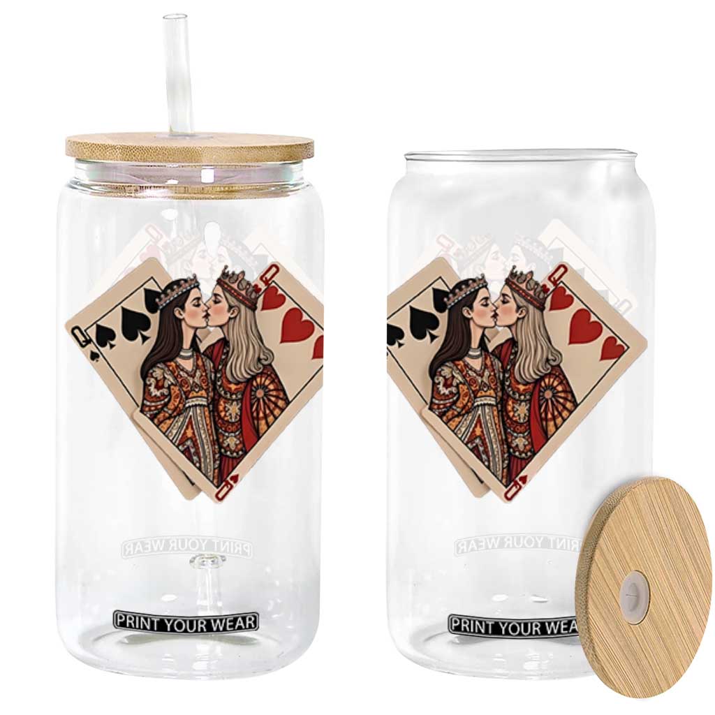 Lesbian Pride Glass Can Vintage Kissing Cards Sapphic Art TS10 Black Print Your Wear