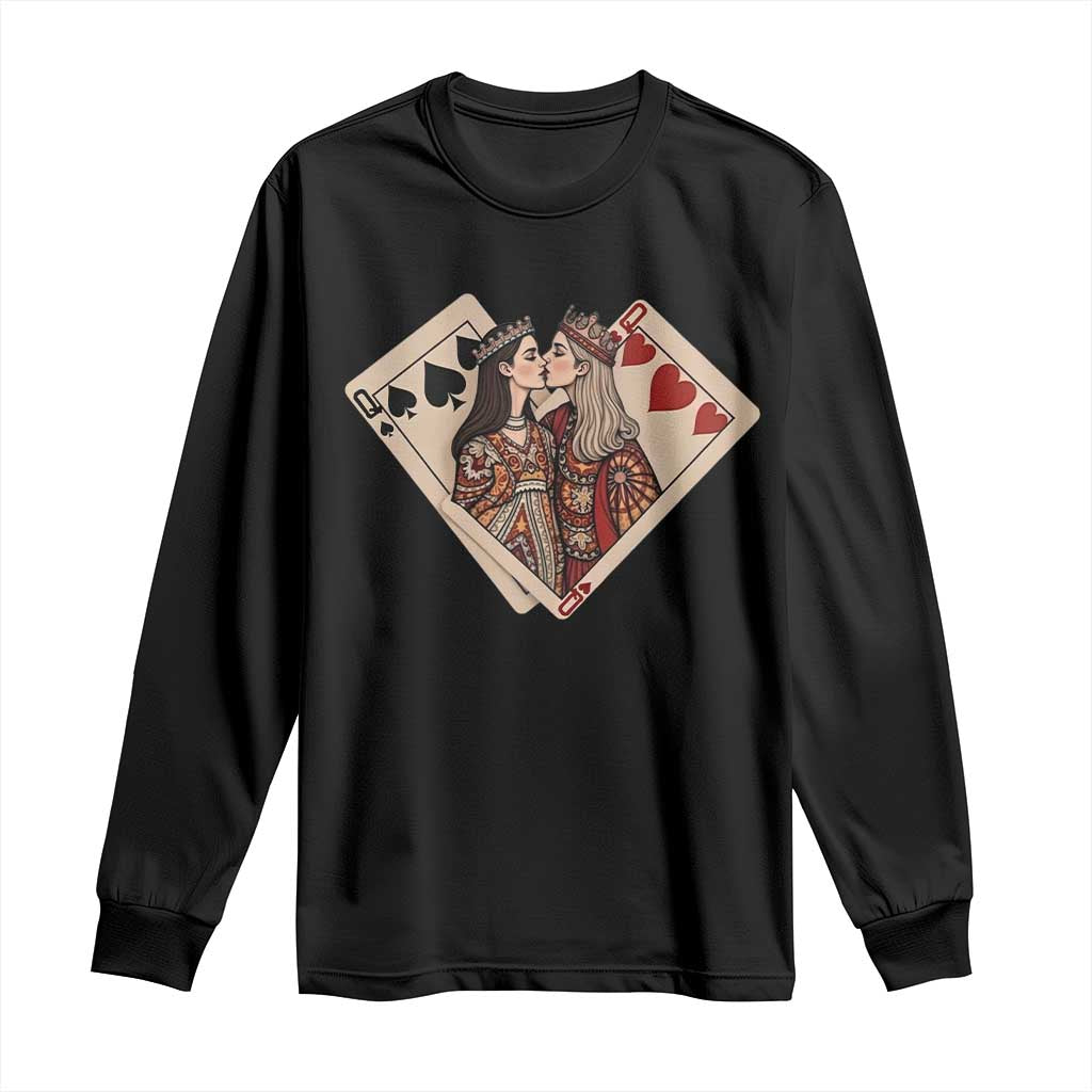 Lesbian Pride Long Sleeve Shirt Vintage Kissing Cards Sapphic Art TS10 Black Print Your Wear