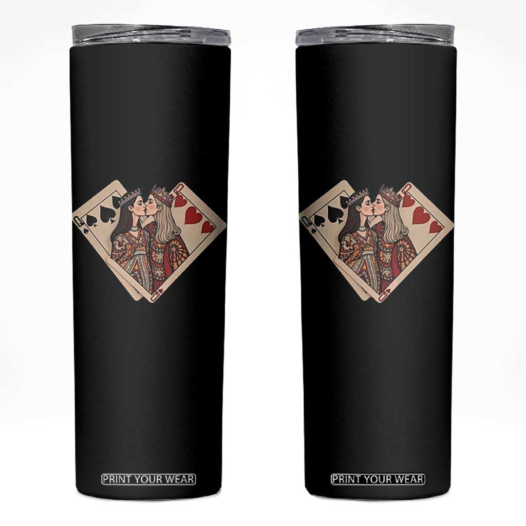 Lesbian Pride Skinny Tumbler Vintage Kissing Cards Sapphic Art TS10 Black Print Your Wear