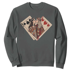 Lesbian Pride Sweatshirt Vintage Kissing Cards Sapphic Art TS10 Dark Heather Print Your Wear