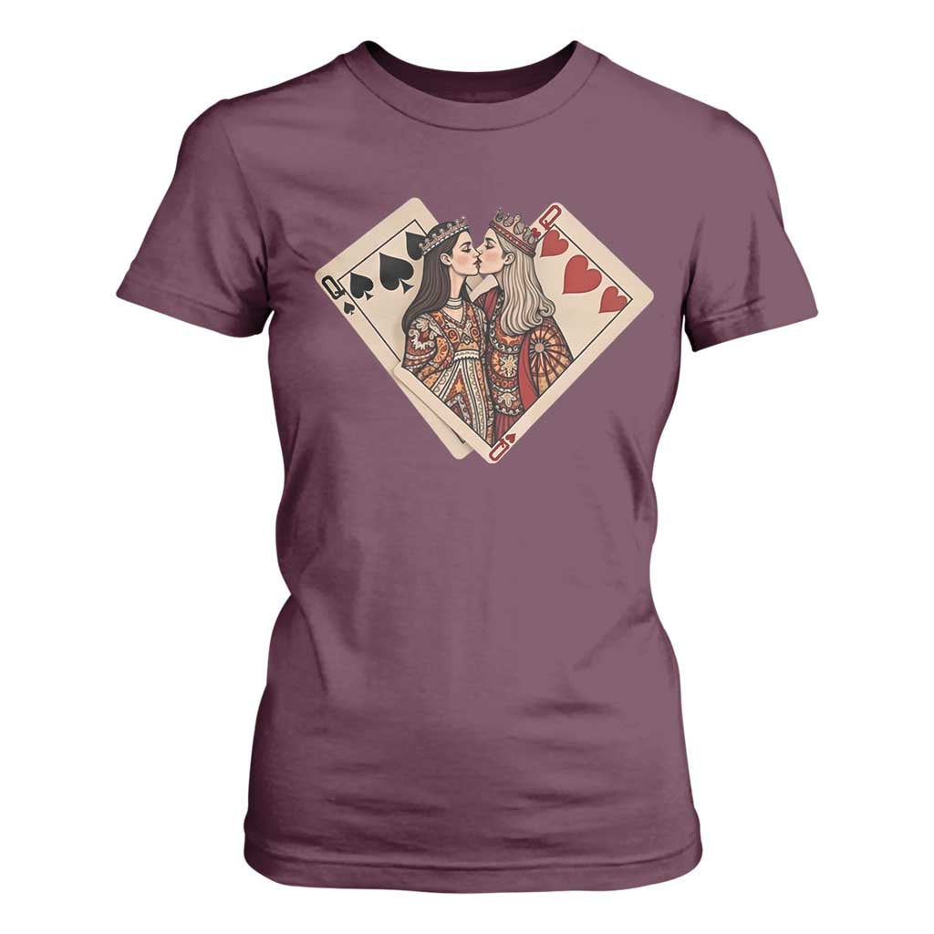 Lesbian Pride T Shirt For Women Vintage Kissing Cards Sapphic Art TS10 Maroon Print Your Wear
