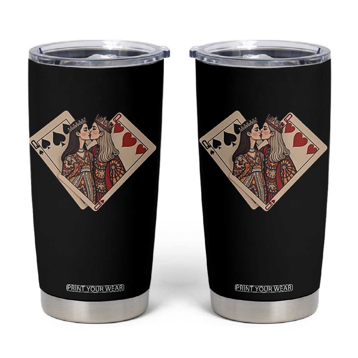 Lesbian Pride Tumbler Cup Vintage Kissing Cards Sapphic Art TS10 Black Print Your Wear