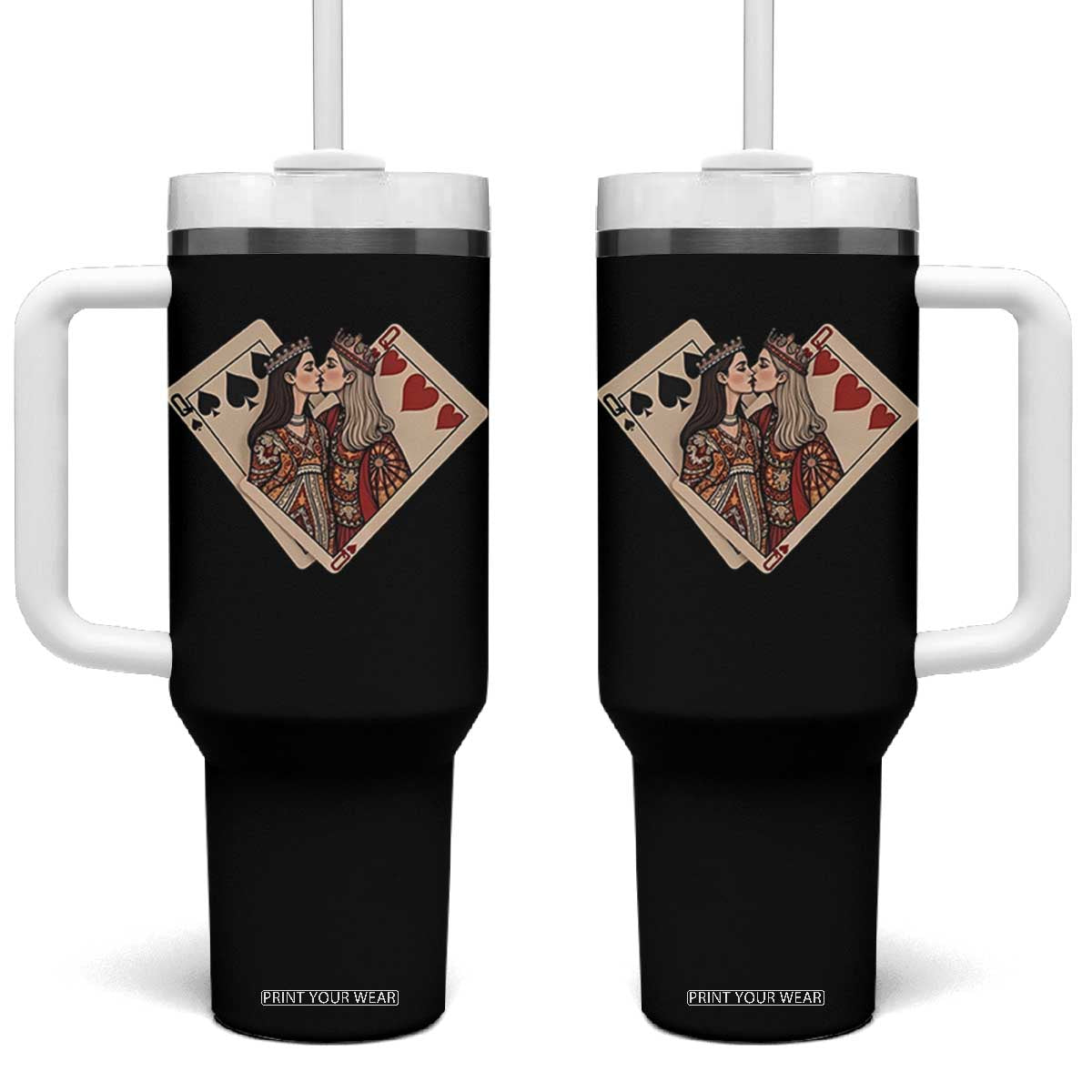 Lesbian Pride Tumbler With Handle Vintage Kissing Cards Sapphic Art TS10 One Size: 40 oz Black Print Your Wear