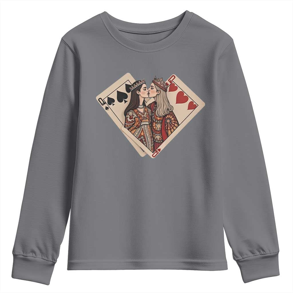 Lesbian Pride Youth Sweatshirt Vintage Kissing Cards Sapphic Art TS10 Charcoal Print Your Wear