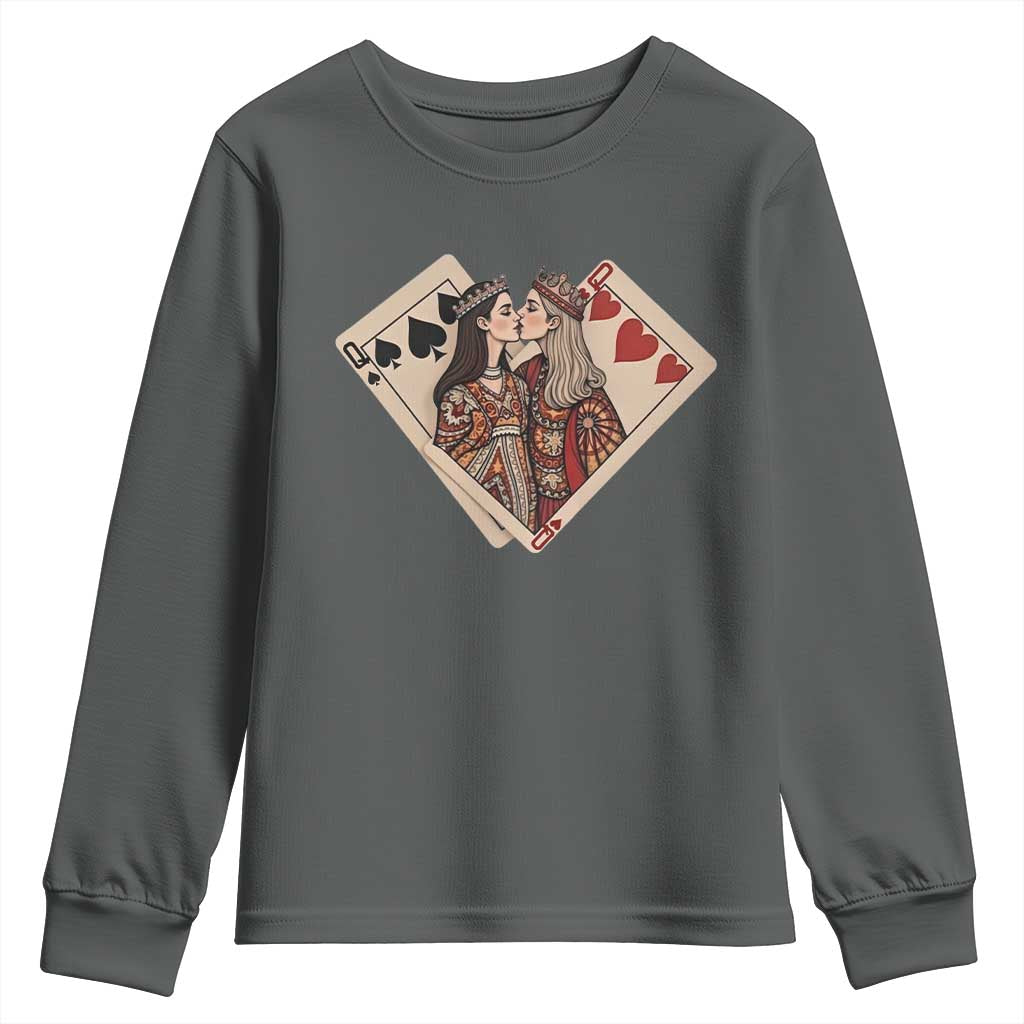 Lesbian Pride Youth Sweatshirt Vintage Kissing Cards Sapphic Art TS10 Dark Heather Print Your Wear