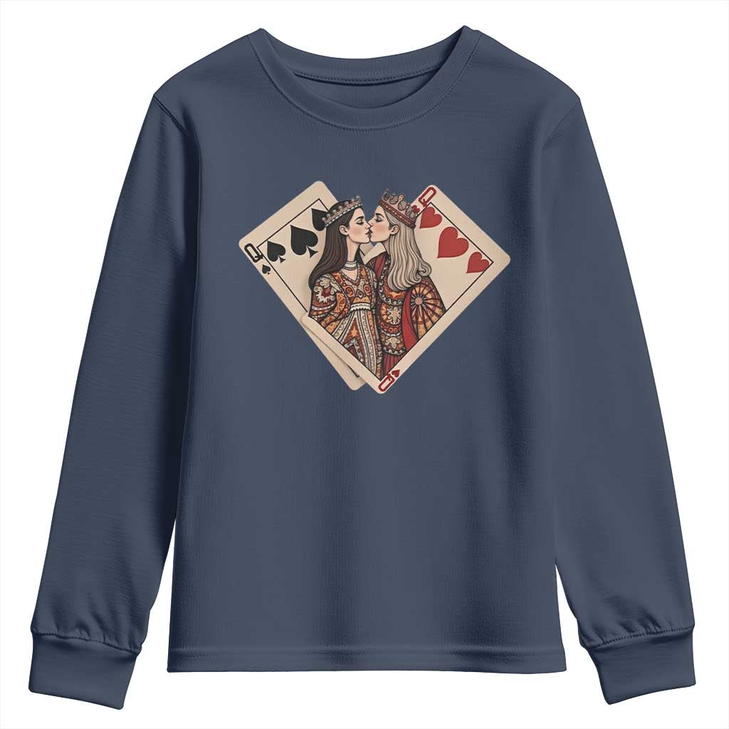 Lesbian Pride Youth Sweatshirt Vintage Kissing Cards Sapphic Art TS10 Navy Print Your Wear