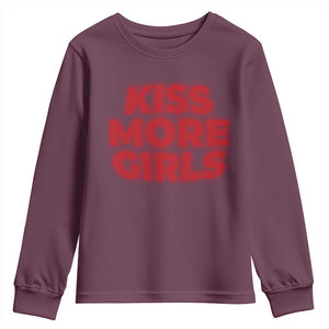 Lesbian Youth Sweatshirt Kiss More Girls Funny Pride Month TS10 Maroon Print Your Wear