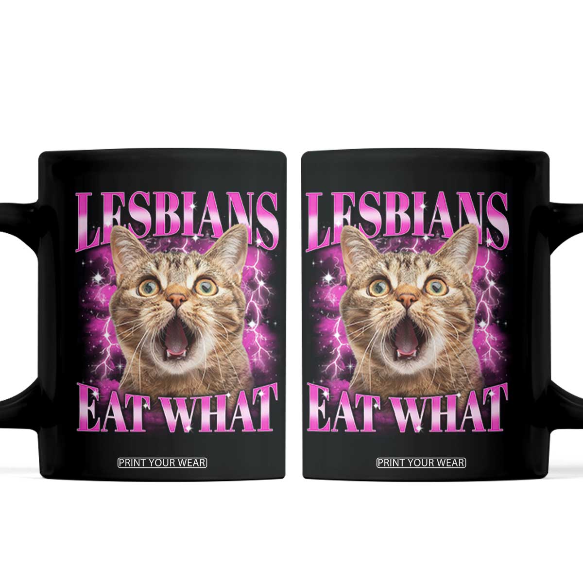 Lesbians Eat What Coffee Mug Funny Cat Gay Pride LGBTQ Pun TS10 Black Print Your Wear