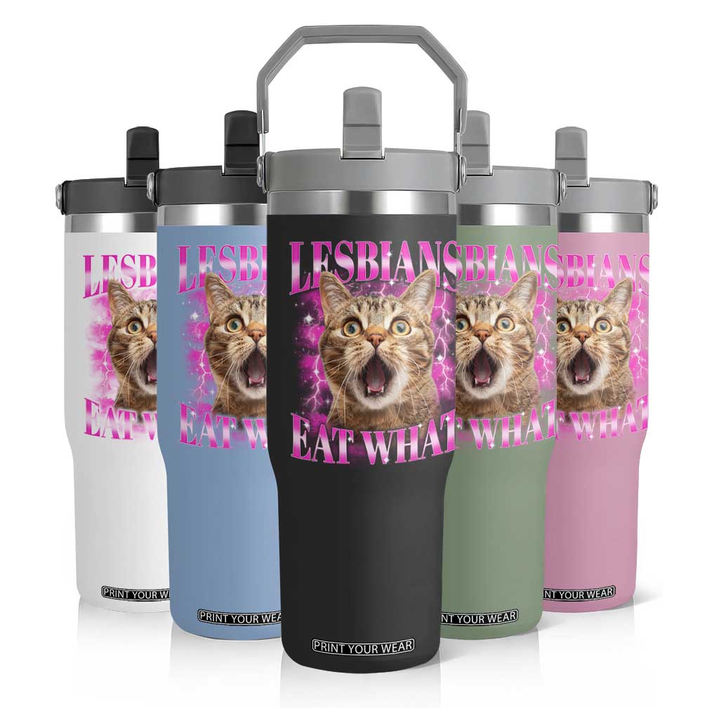 Lesbians Eat What Flip Straw Tumbler Funny Cat Gay Pride LGBTQ Pun TS10 Print Your Wear