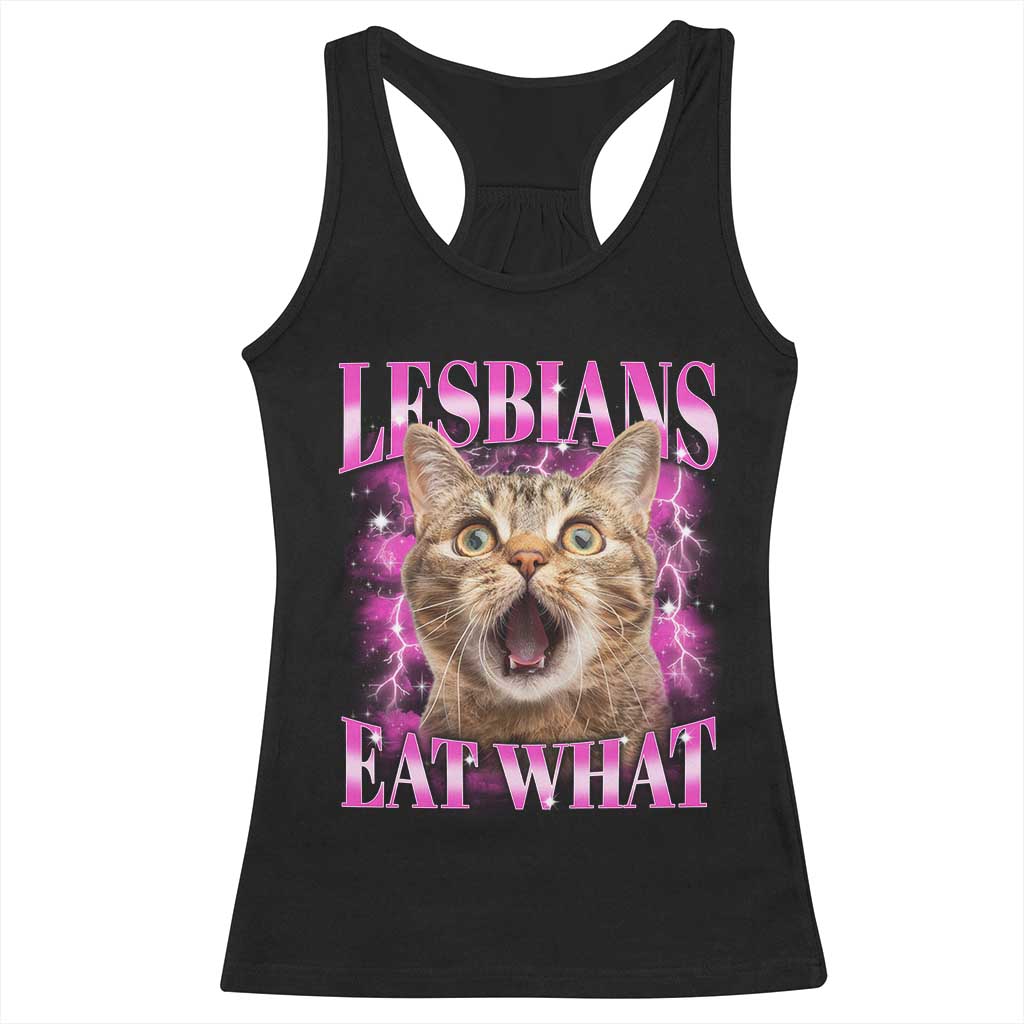 Lesbians Eat What Racerback Tank Top Funny Cat Gay Pride LGBTQ Pun TS10 Black Print Your Wear