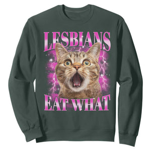 Lesbians Eat What Sweatshirt Funny Cat Gay Pride LGBTQ Pun TS10 Dark Forest Green Print Your Wear