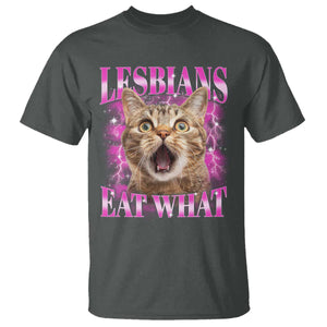 Lesbians Eat What T Shirt Funny Cat Gay Pride LGBTQ Pun TS10 Dark Heather Print Your Wear