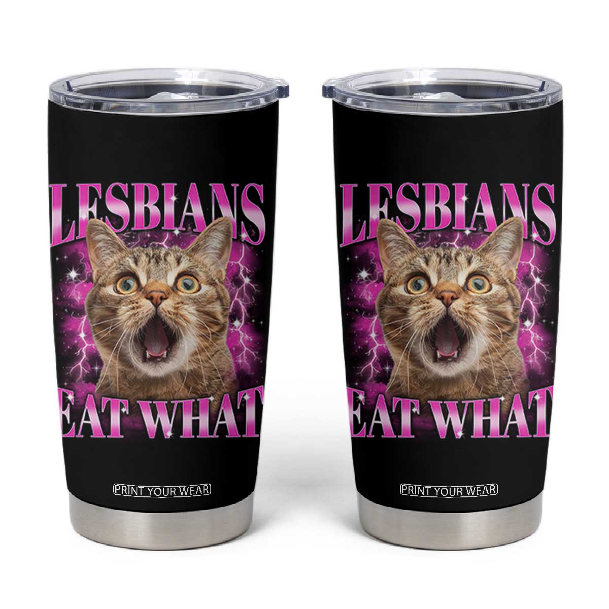 Lesbians Eat What Tumbler Cup Funny Cat Gay Pride LGBTQ Pun TS10 Black Print Your Wear