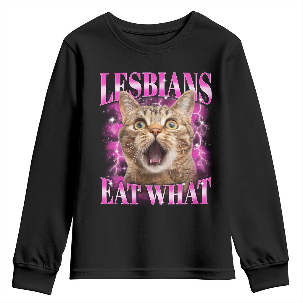 Lesbians Eat What Youth Sweatshirt Funny Cat Gay Pride LGBTQ Pun TS10 Black Print Your Wear