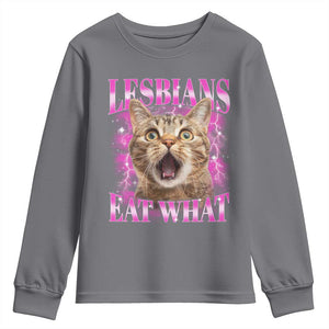 Lesbians Eat What Youth Sweatshirt Funny Cat Gay Pride LGBTQ Pun TS10 Charcoal Print Your Wear