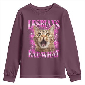 Lesbians Eat What Youth Sweatshirt Funny Cat Gay Pride LGBTQ Pun TS10 Maroon Print Your Wear