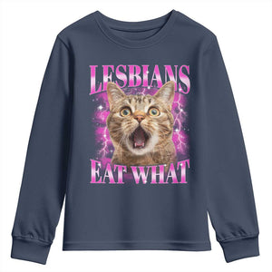 Lesbians Eat What Youth Sweatshirt Funny Cat Gay Pride LGBTQ Pun TS10 Navy Print Your Wear