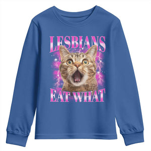 Lesbians Eat What Youth Sweatshirt Funny Cat Gay Pride LGBTQ Pun TS10 Royal Blue Print Your Wear