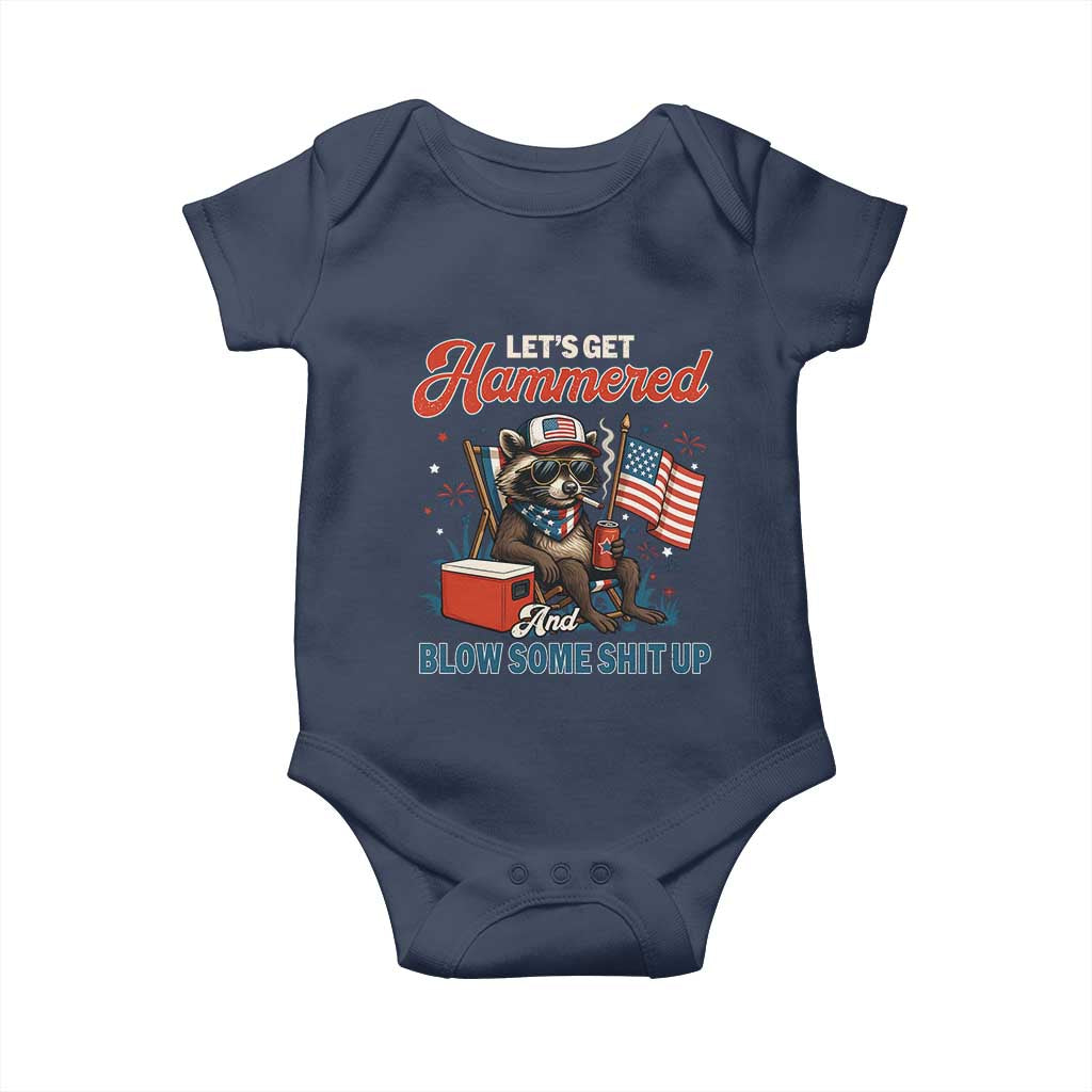 Lets Get Hammered and Blow Some Shit Up Baby Onesie Raccoon 4th Of July America TS10 Navy Print Your Wear