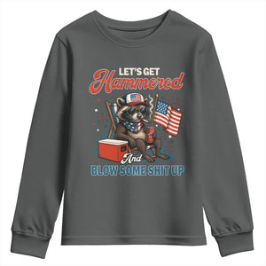Lets Get Hammered and Blow Some Shit Up Youth Sweatshirt Raccoon 4th Of July America TS10 Dark Heather Print Your Wear