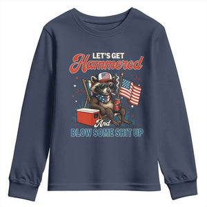 Lets Get Hammered and Blow Some Shit Up Youth Sweatshirt Raccoon 4th Of July America TS10 Navy Print Your Wear