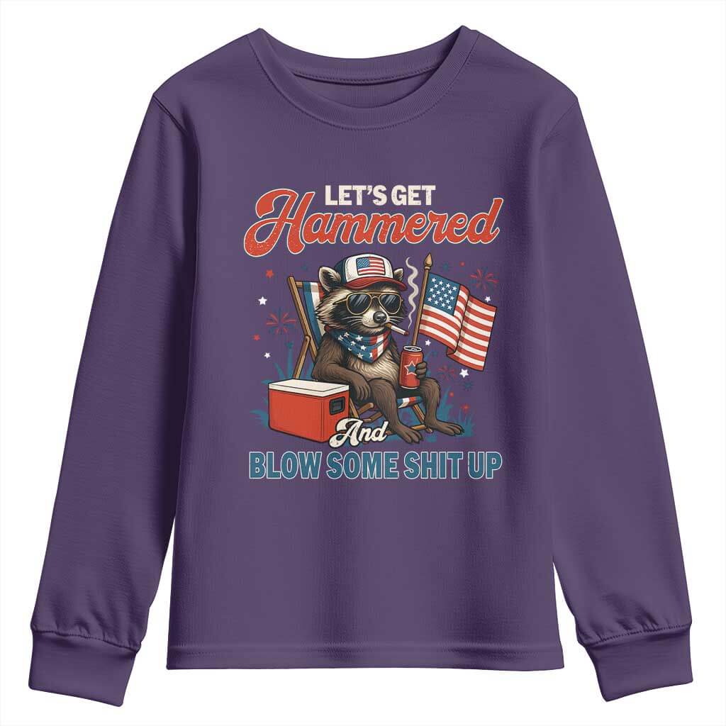 Lets Get Hammered and Blow Some Shit Up Youth Sweatshirt Raccoon 4th Of July America TS10 Purple Print Your Wear