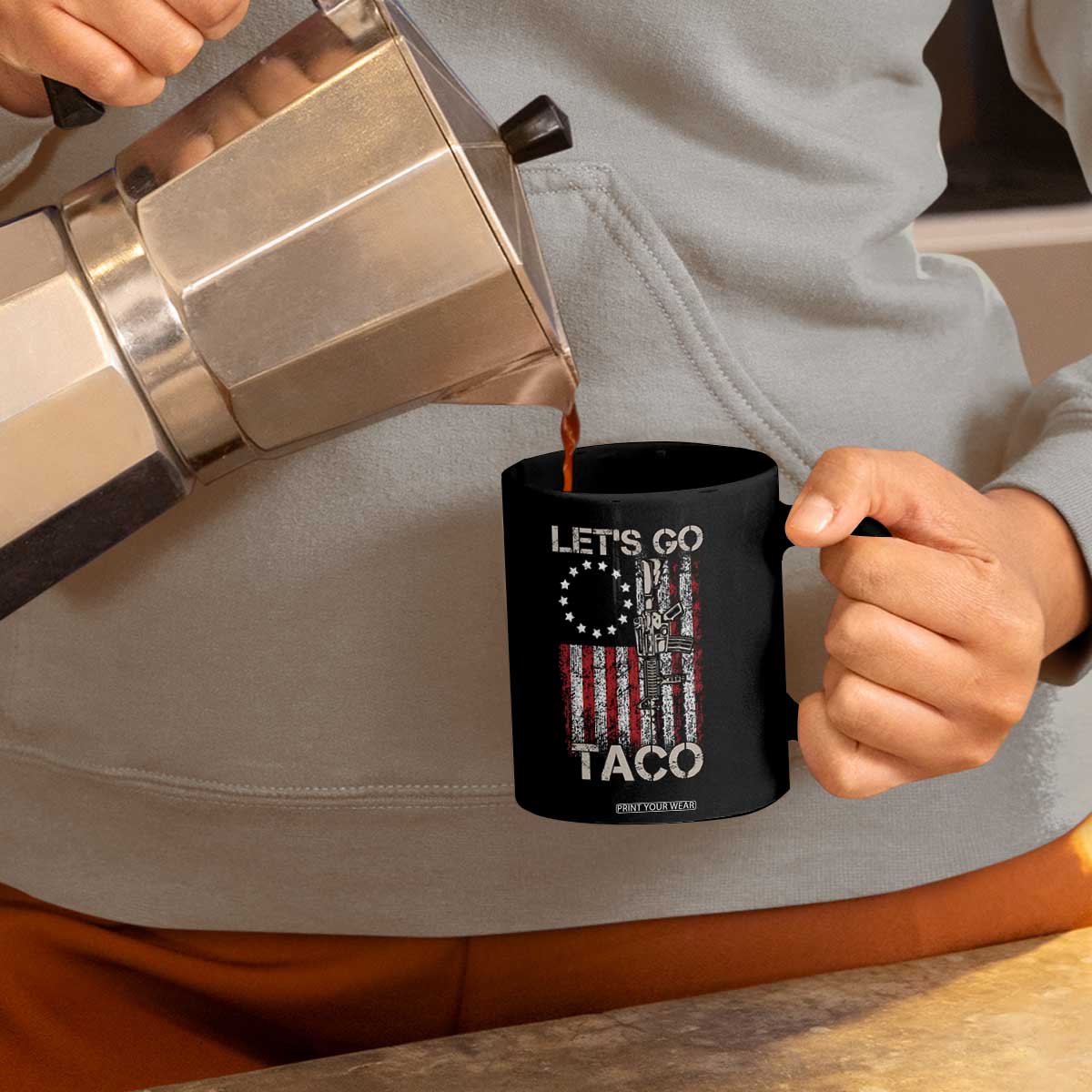 Lets Go Taco Betsy Ross Flag Coffee Mug Vintage Patriotic Rifle Gun Rights TS02 Print Your Wear